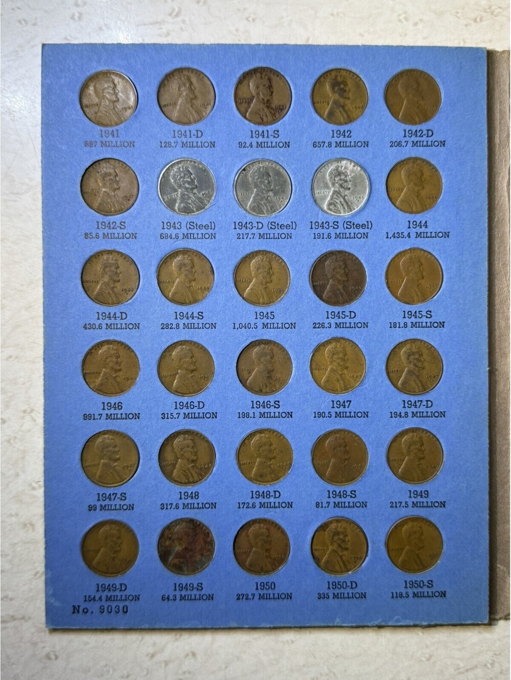 80 Coin Lincoln Cent Collection 1941-1975 Wheat Memorial Whitman #9030